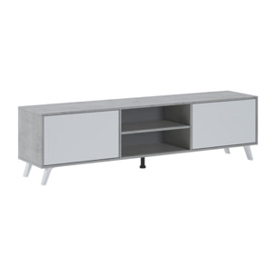 Mobile TV Moderno Con 2 Ante Battenti Ripiani Centrali Aperti Gambe Design Per Televisori fino a 75” 180 x 39,6 x 49 Cm Grigio Cemento E Bianco