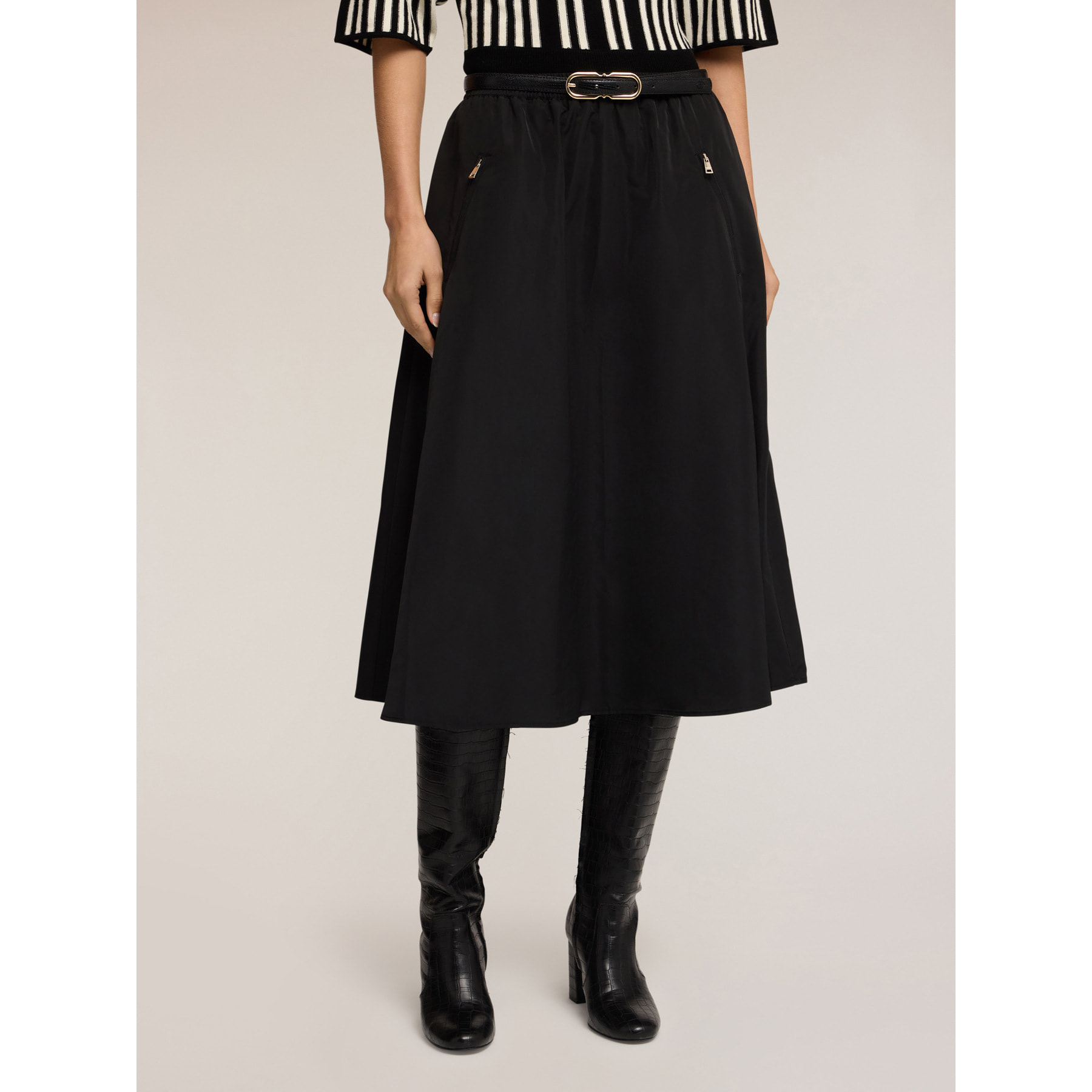 Motivi - Falda acampanada en tafetán - Negro