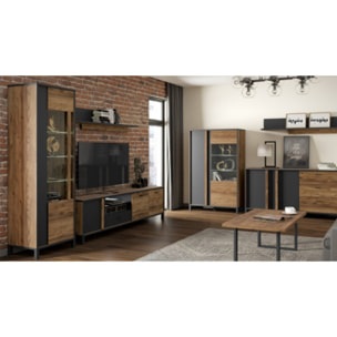 Meuble TV en bois effet chêne et noir L 200cm - YAL