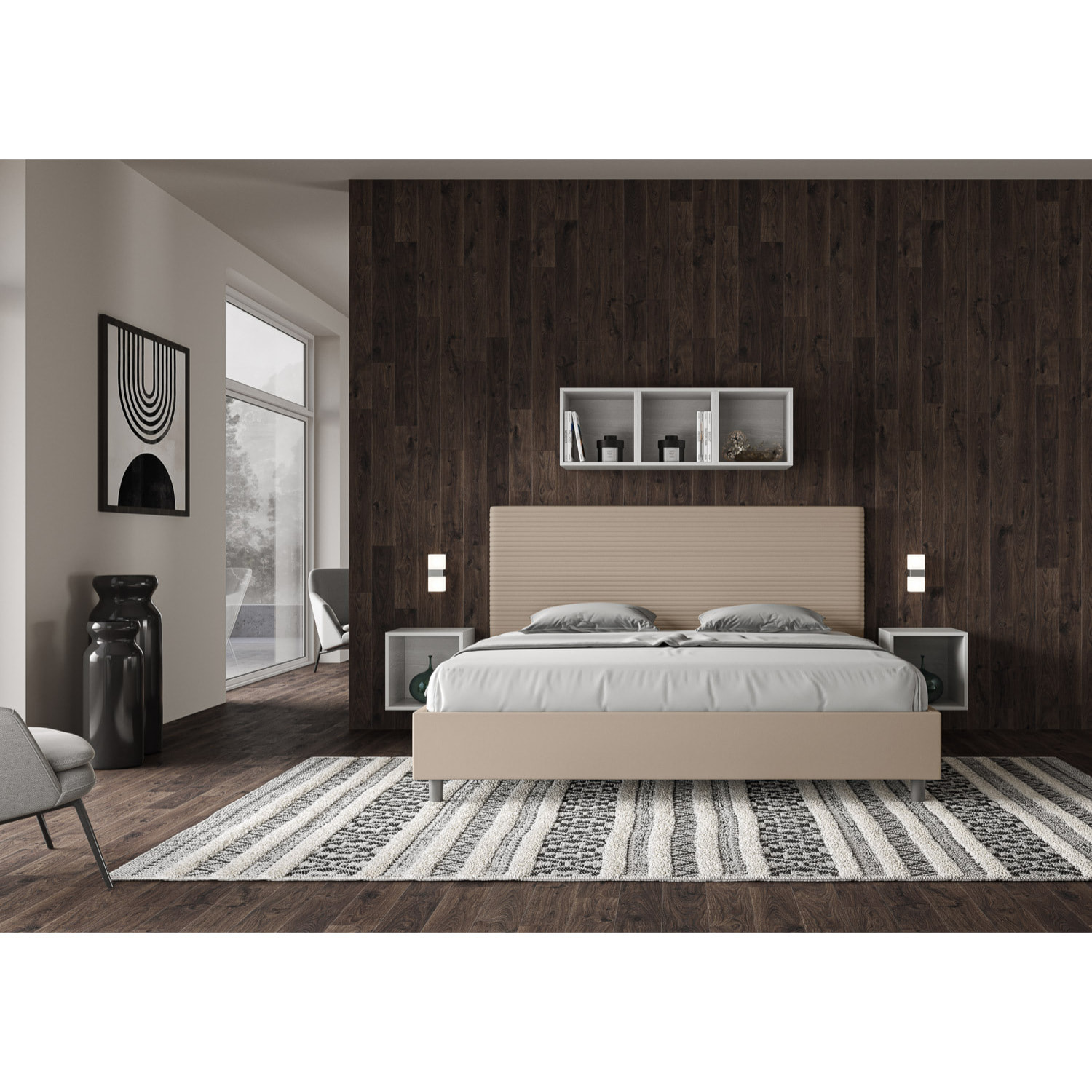 Lit king size coffre rembourré 180x200 similicuir taupe Focus