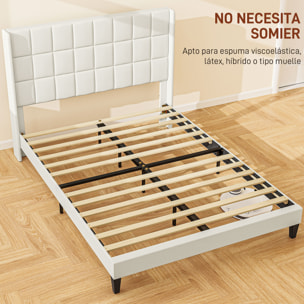 Cama 135x190 cm Estructura de Cama Somier con Cabecera Tapizada de Lino Sintético y Espacio de Almacenamiento Debajo de la Cama Carga 300 kg Beige
