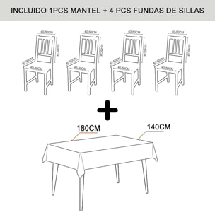 Tovaglia impermeabile 140x180 cm e 4 coprisedie.