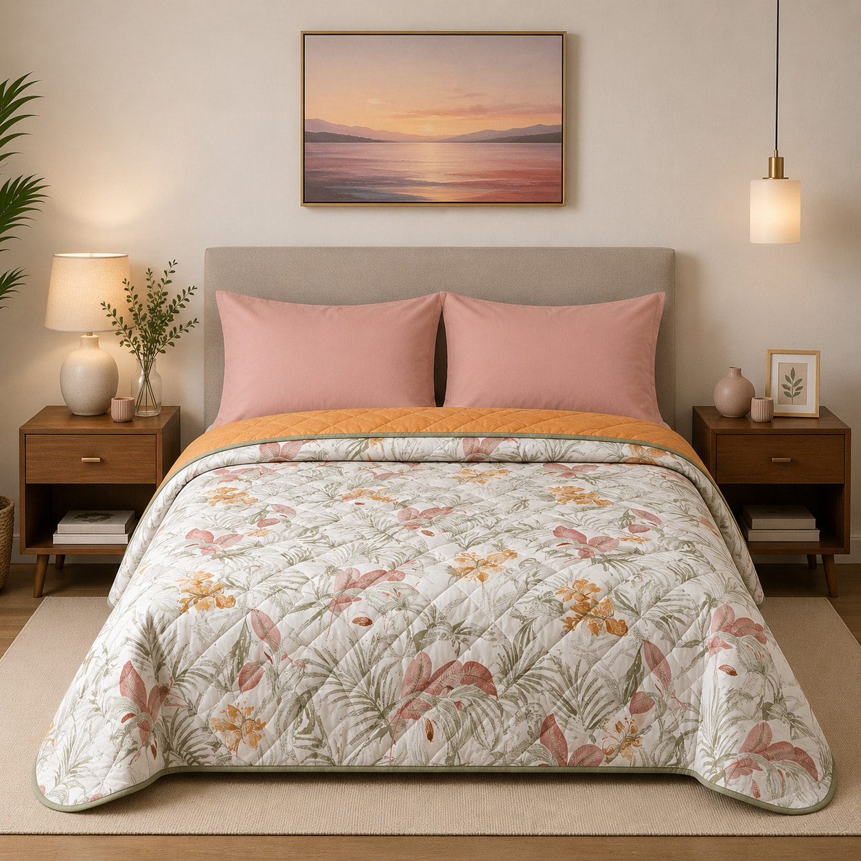 BASSETTI Completo letto in cotone Made in Italy_Piazza e mezza_Fiore Arancio