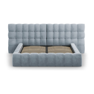 Lit coffre avec tête de lit double "Bali" 160x200cm en velours bleu clair