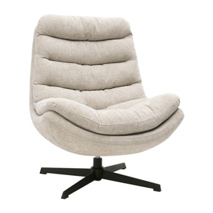 Fauteuil pivotant en tissu effet velours texturé beige et métal noir LOMI