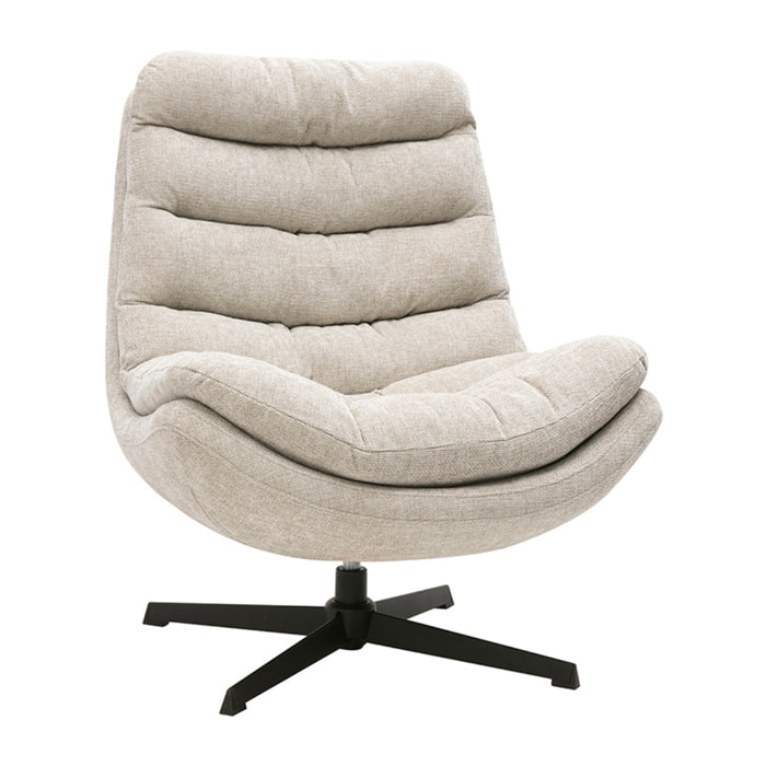 Fauteuil pivotant en tissu effet velours texturé beige et métal noir LOMI