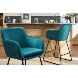 Tabourets de bar en velours bleu pétrole H65 cm (lot de 2) AMIKA