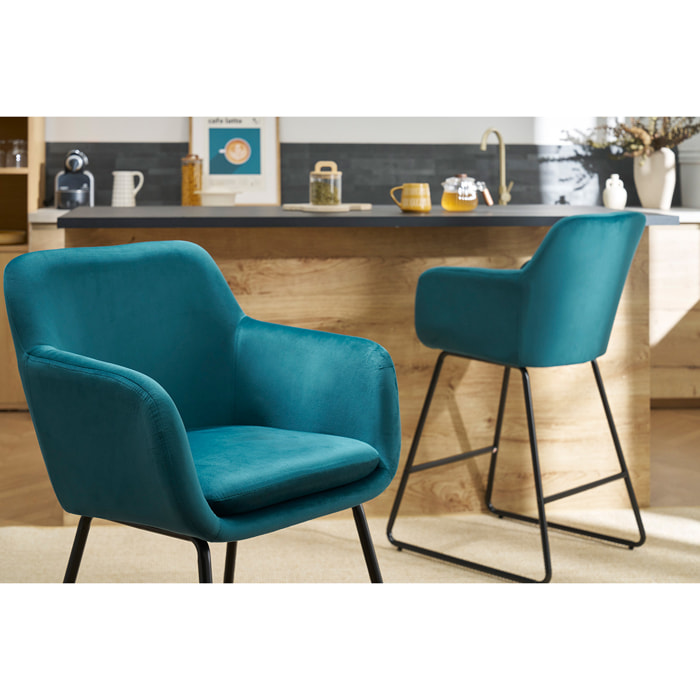 Tabourets de bar en velours bleu pétrole H65 cm (lot de 2) AMIKA
