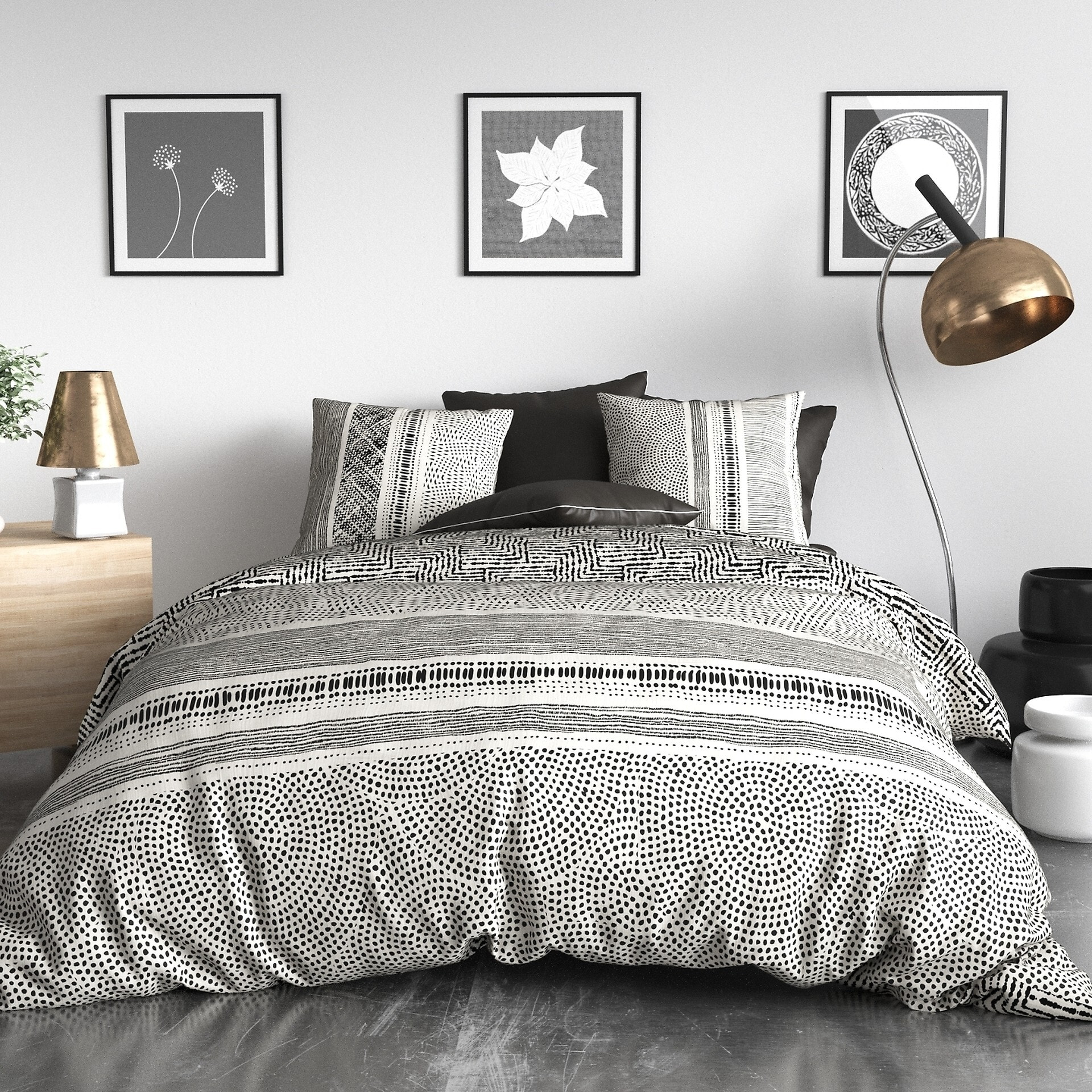 Parure housse de couette imprimée + 2 taies Lattice