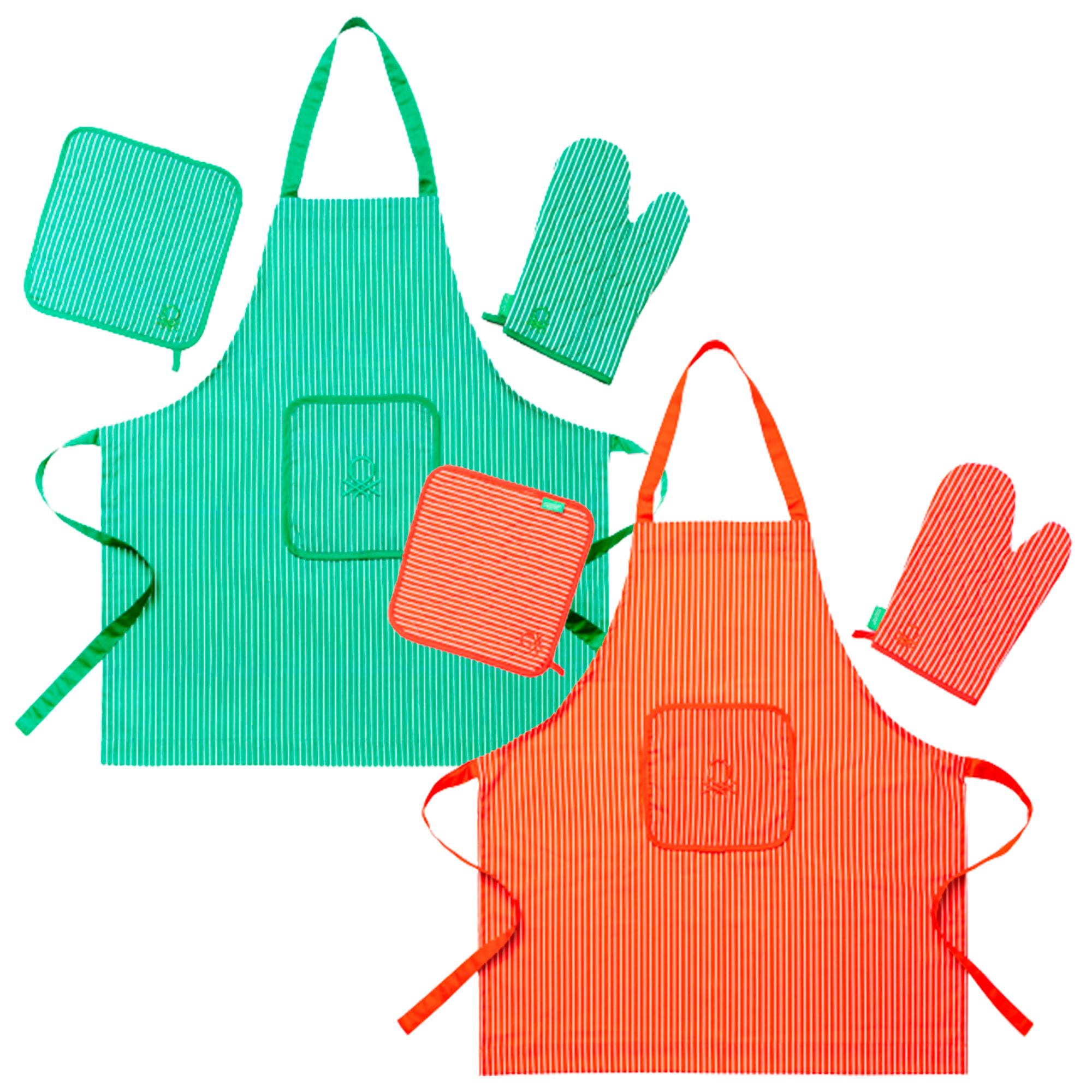 Pack de 2 delantales, 2 manoplas y 2 agarradores