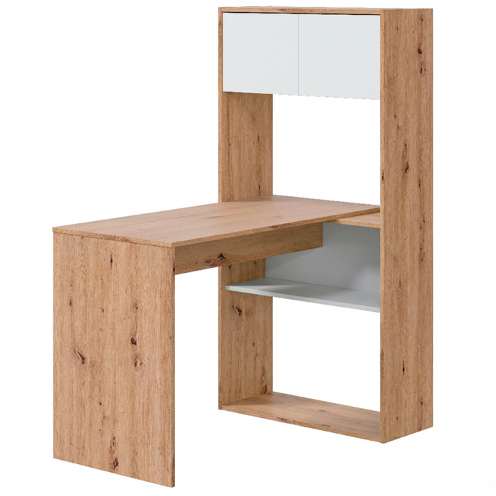 Scrivania Libreria Multiposizione Reversibile Salvaspazio Con 3 Configurazioni Verticale E Orizzontale Dimensioni: 140 x 108 x 70 Cm  Rovere E Bianco