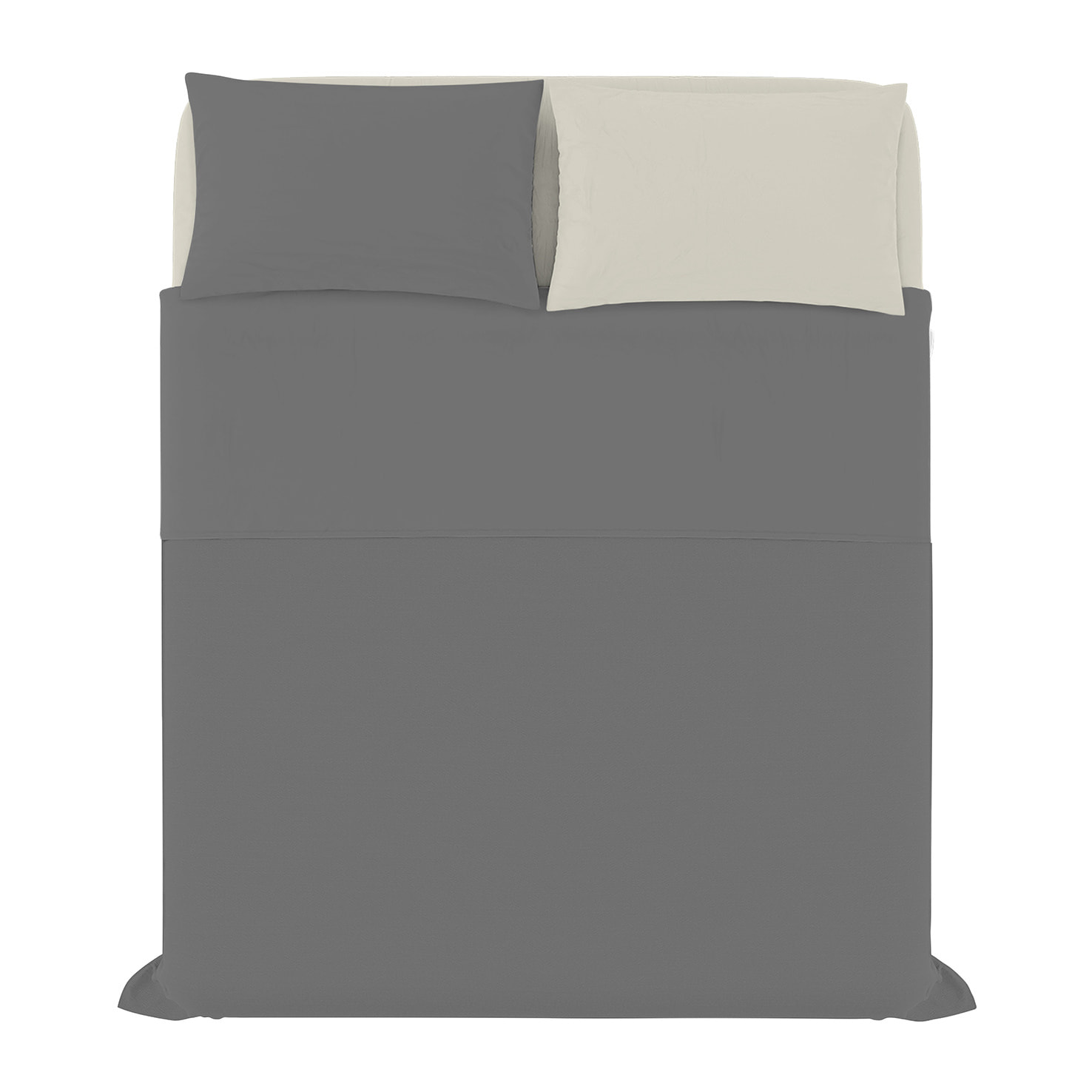 COMPLETO LETTO NATURAL COLOR, 100% Cotone, Made in Italy - FUMO/PANNA