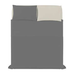 COMPLETO LETTO NATURAL COLOR, 100% Cotone, Made in Italy - FUMO/PANNA