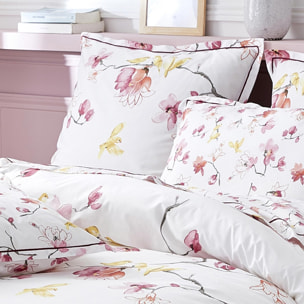 Taie d'oreiller imprimée fleurs et oiseaux - Rose Clair