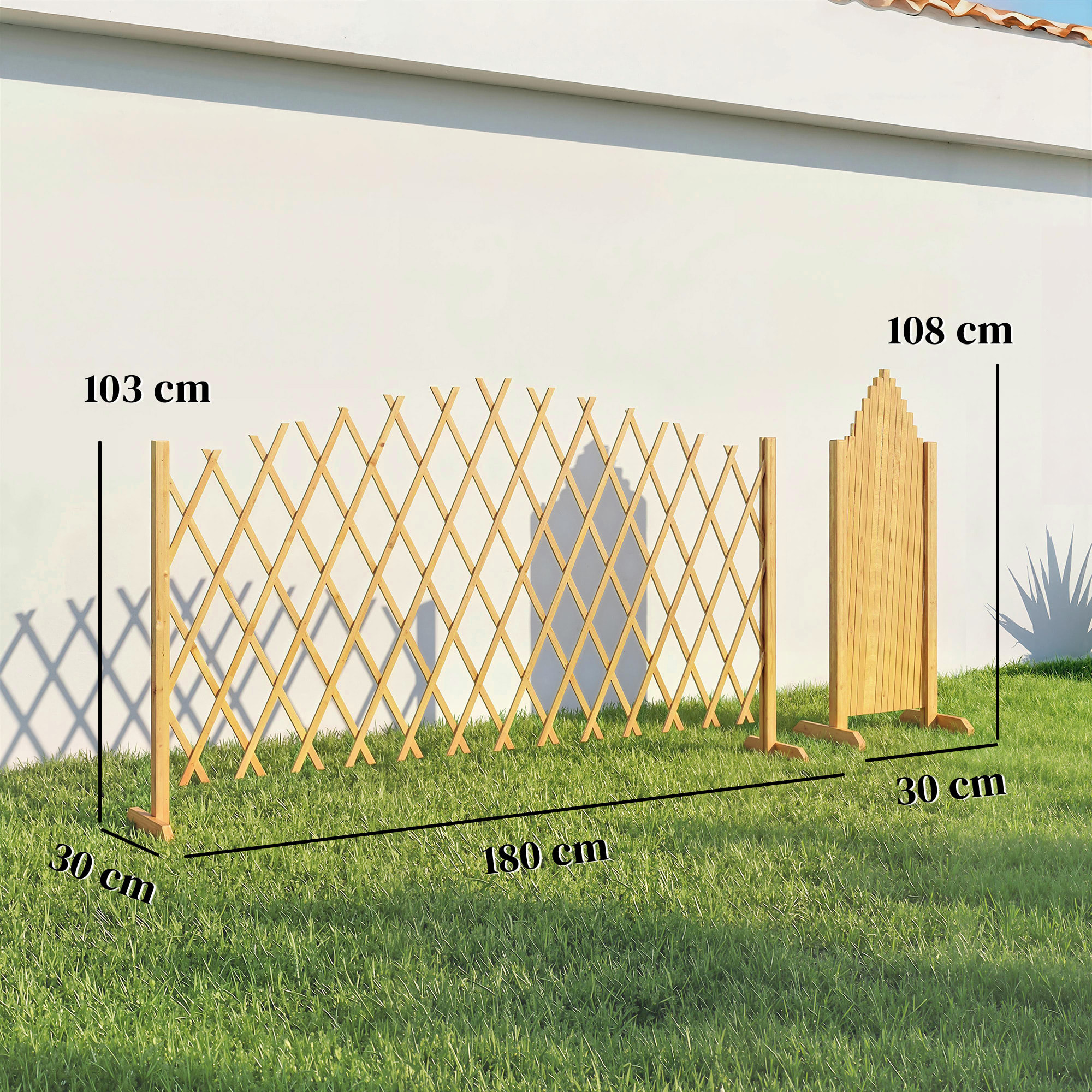 Set de 2 Paneles de Vallas de Jardín Exterior de Madera, Puertas de Jardín Exterior Extensibles, Vallas de Jardín para Decoración Terraza, Patio, 180x30x103 cm, Natural