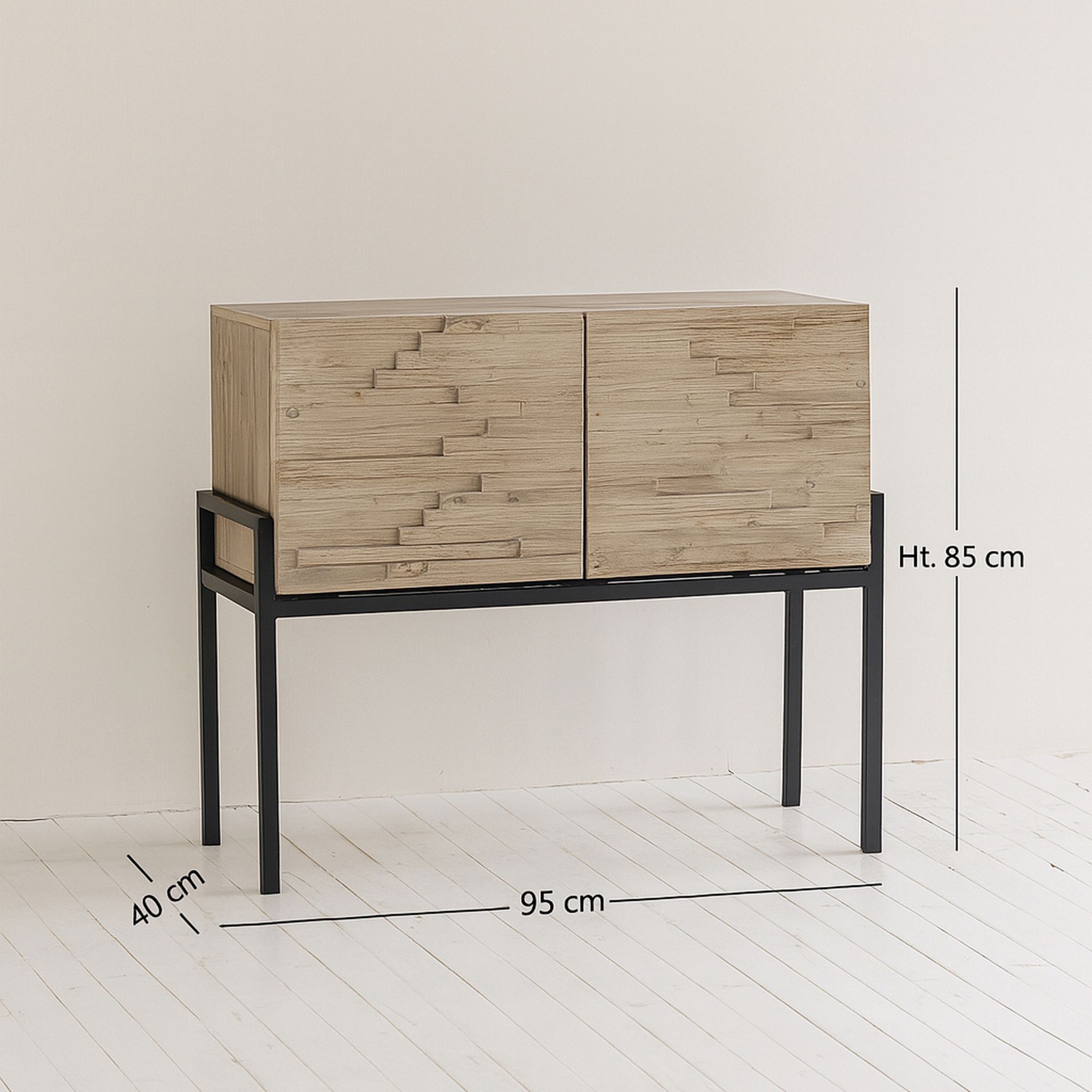 Buffet 2 portes en pin recyclé et pieds en métal noir KRISTEN