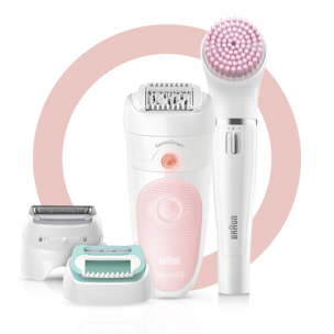 Braun Épilateur Silk Épil 5 - Avec Brosse Visage - Blanc/Rose