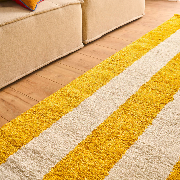 GROOVY - Tapis rétro coloré à motif rayure - Confortable et moelleux - Jaune