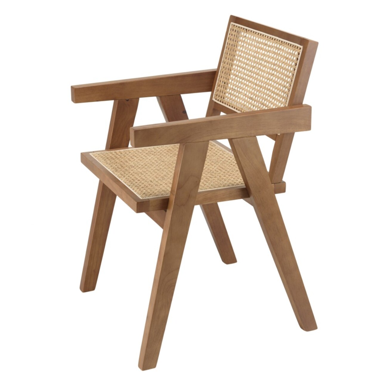 AGATHE- Fauteuil en bois d'Hévéa foncé dossier et assise rotin naturel