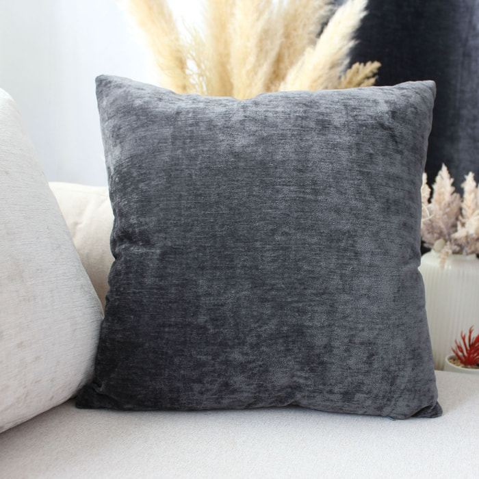 Coussin déhoussable en velours - Gris Foncé