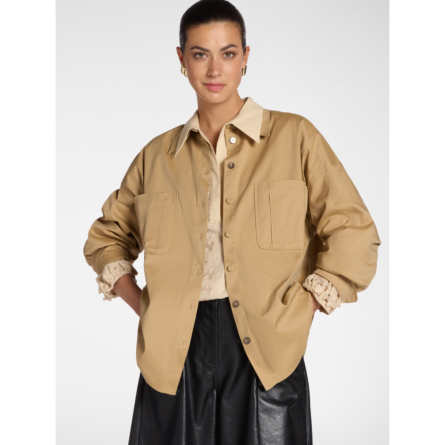 Elena Mirò - Camicia lunga in gabardina - Beige