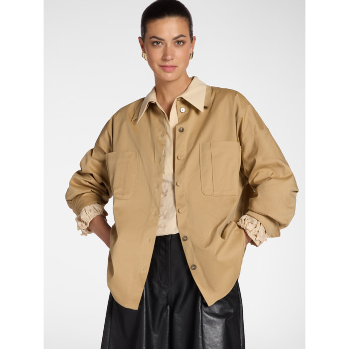 Elena Mirò - Camicia lunga in gabardina - Beige