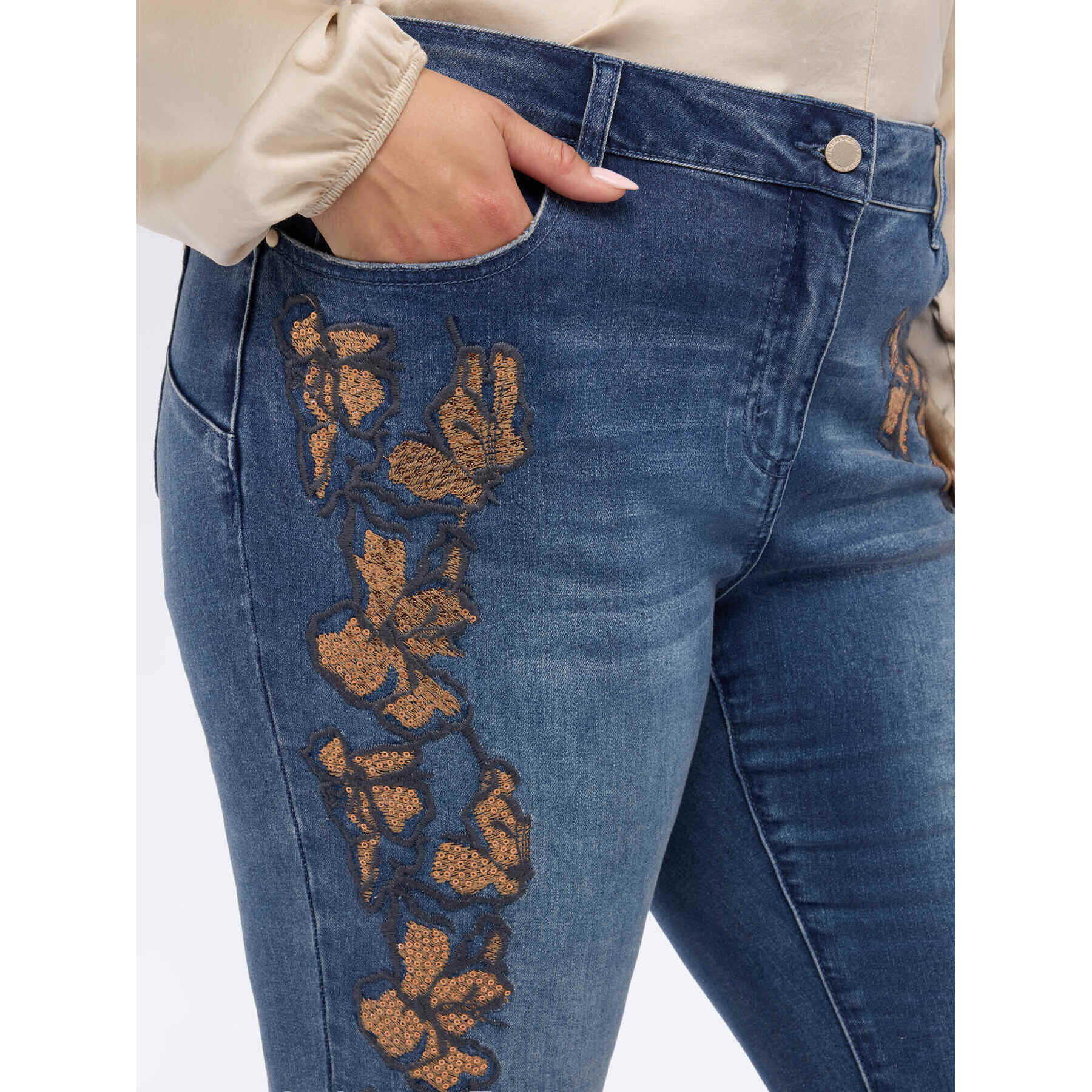 Fiorella Rubino - Jeans skinny con bordados florales - Azul