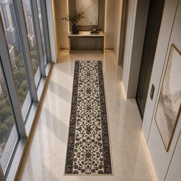 Tapis SILO motif traditionnel oriental beige et noir