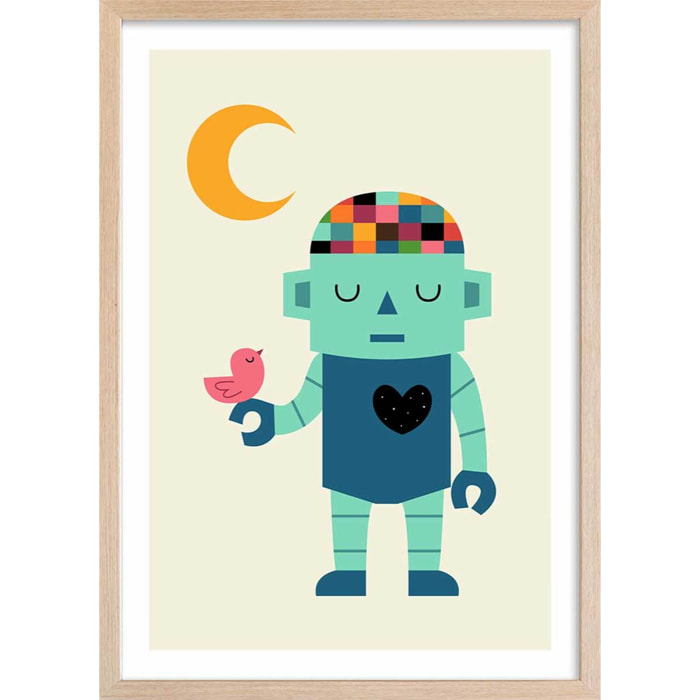 Affiche  coeur de robot Affiche + cadre en bois - Chêne