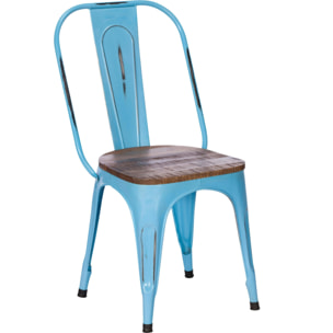 Chaise industrielle métal bleu bois recyclé LEEDS (lot de 2)