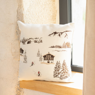 Coussin jacquard avec motif chalets - Beige