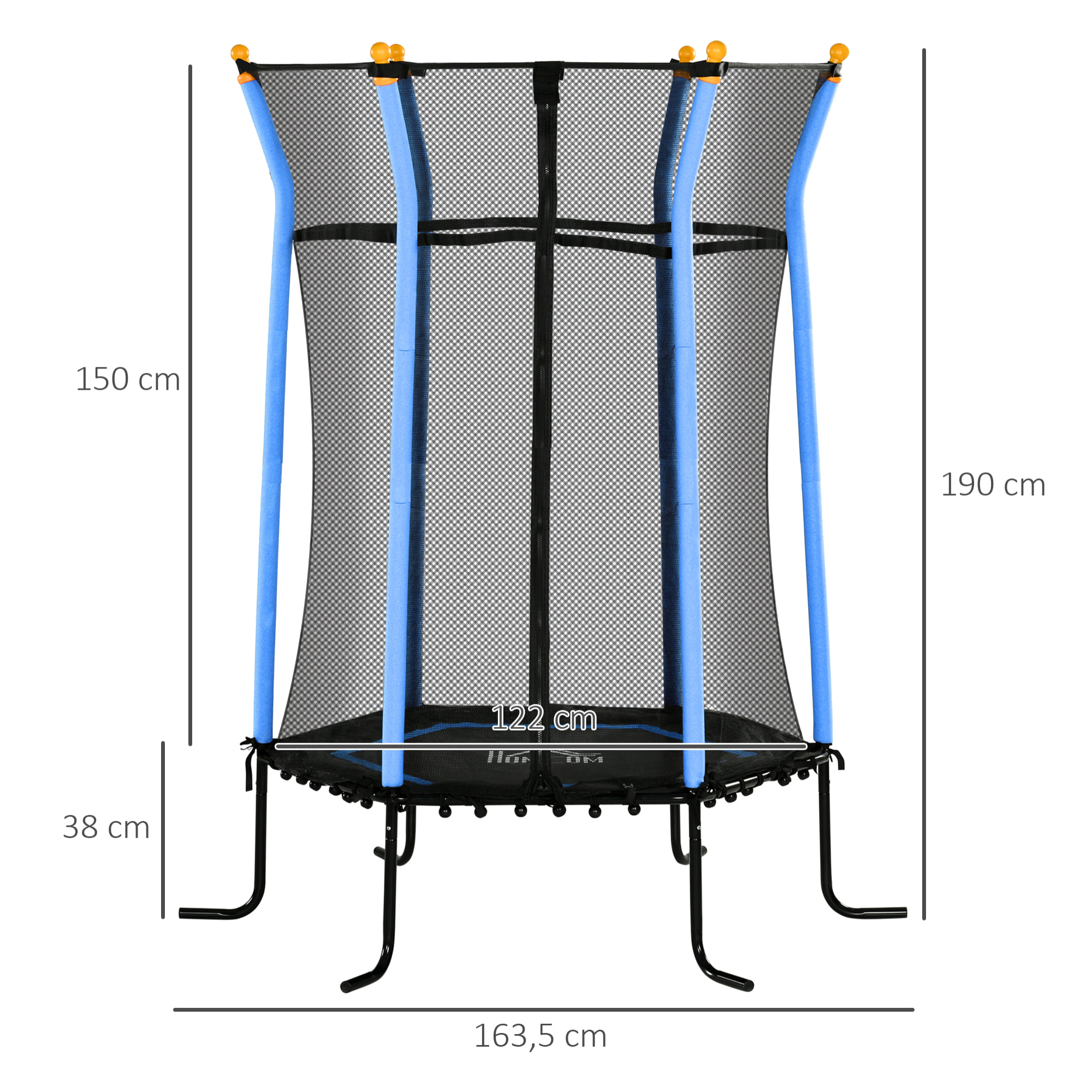 Cama Elástica Infantil de Jardín Ø163,5 cm Trampolín para Niños de +3 Años con Red de Seguridad y Marco de Acero para Interior Exterior Carga 50 kg Negro y Azul