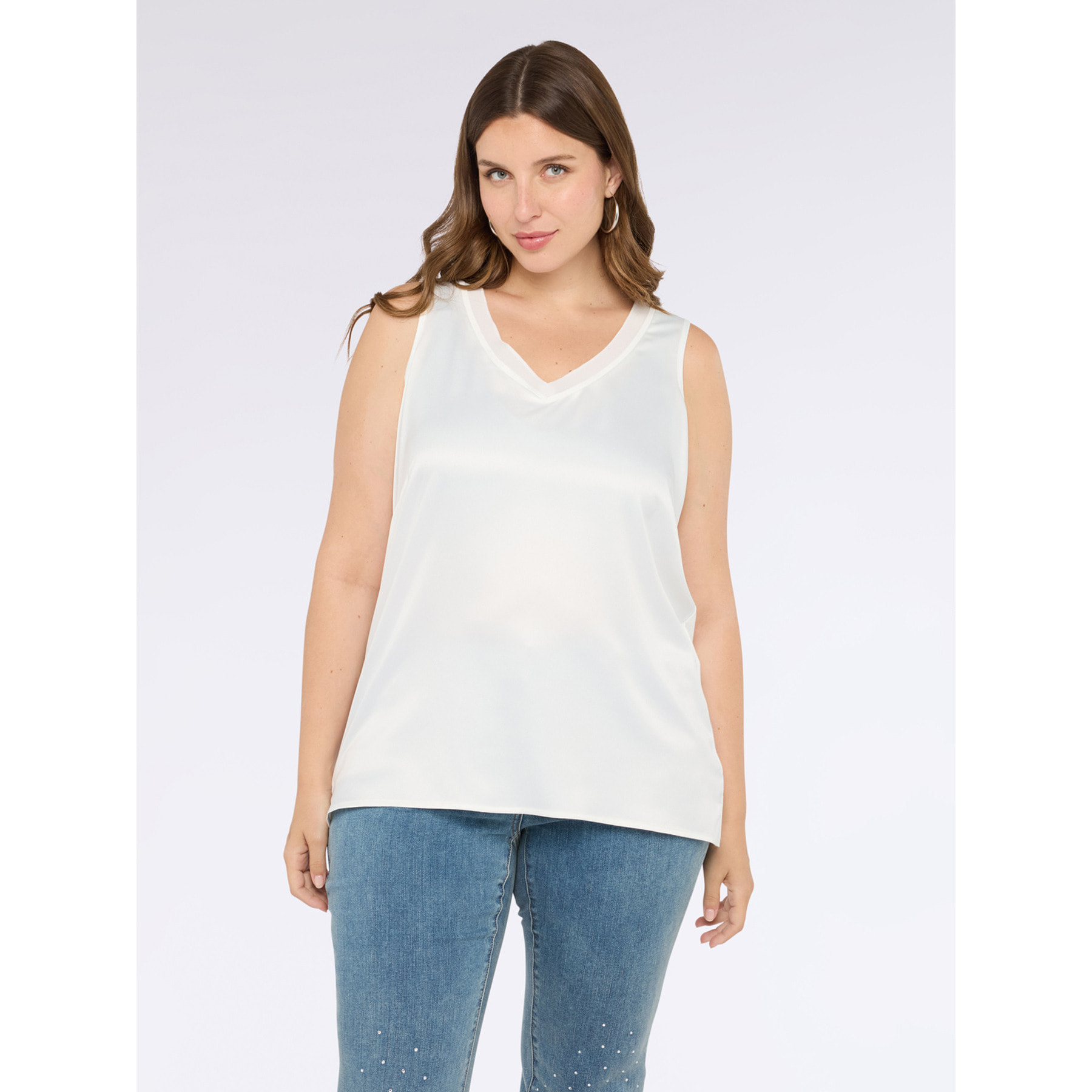 Fiorella Rubino - Top bimaterial con escote en V - Blanco