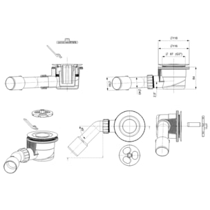 Siphon design pour receveur de douche 90 x 40/50m, couvercle blanc (E90KOB)