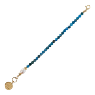 Bracciale con Perla Bianca, Apatite Blu e Pendente Martellato