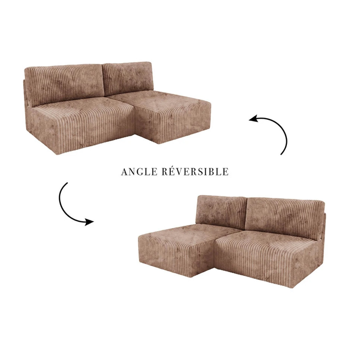ELIOR - Canapé d'angle convertible et modulable 4 places en côtelé taupe