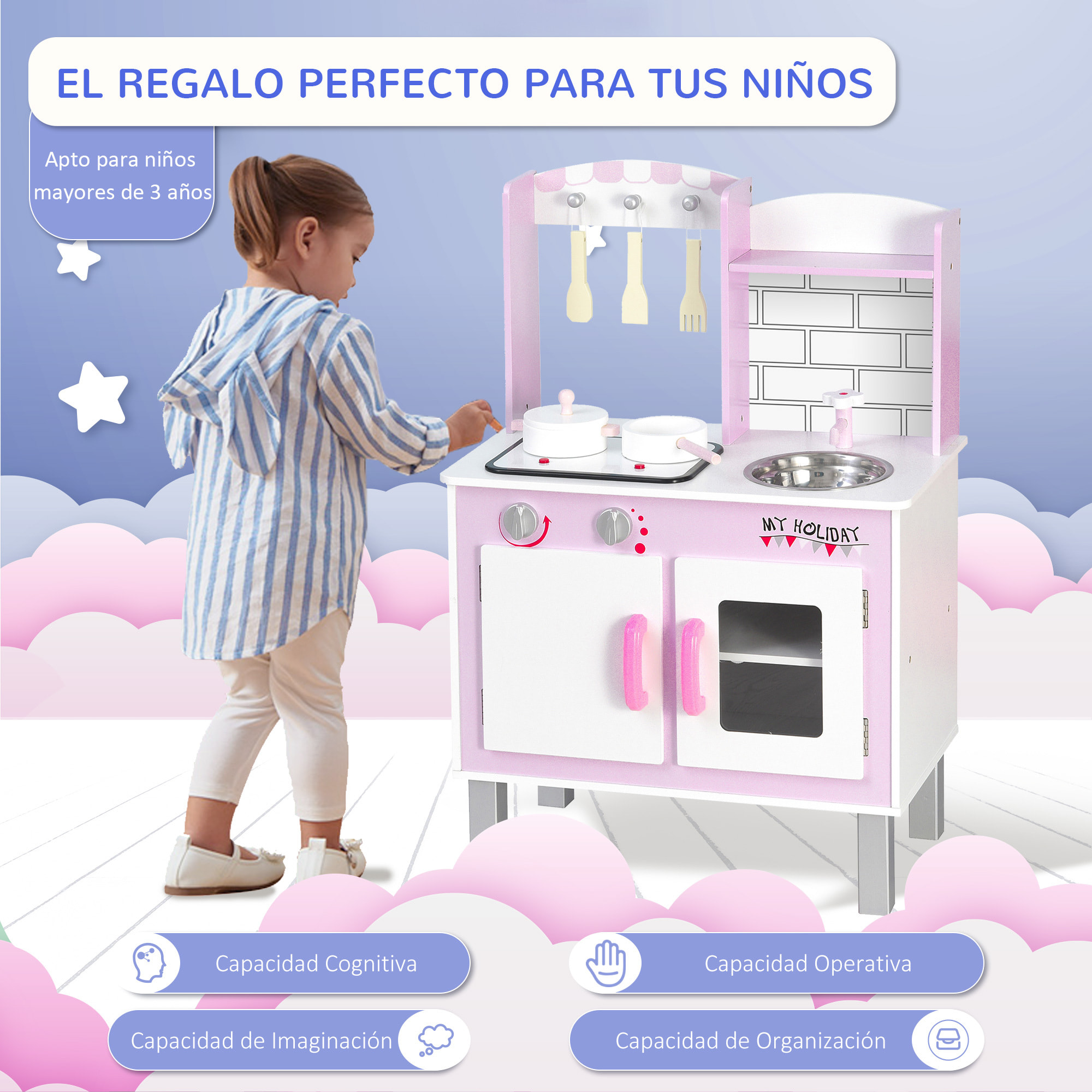 Cocinita de Juguete Educativo con Función de Sonido Rosa