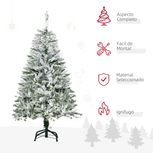 Árbol de Navidad Artificial 120 cm con Nieve Ignífugo con 200 Ramas Apertura Automática Base Plegable y Soporte Metálico Decoración Navideña para Interiores Verde