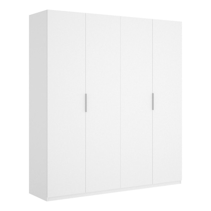 Guardaroba Prado, Mobile appendiabiti per camera da letto, Armadio a 4 ante battenti, 180x52h204 cm, Bianco