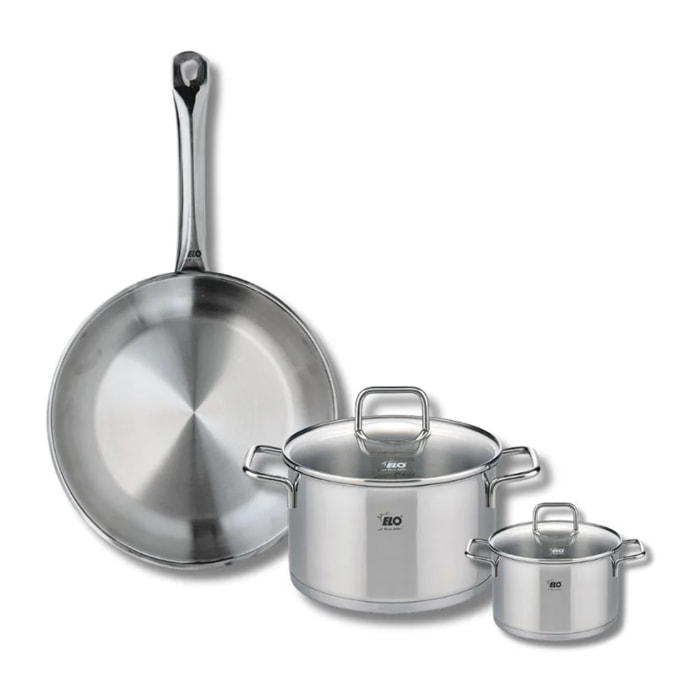 Ensemble de 1 Poêle de cuisson 28 cm et 2 faitouts 12 et 20 cm Elo Profi Citrin