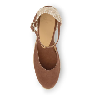 Alpargata con cuña 3 cm en lona de algodón con talonera trenzada y pulsera con hebilla