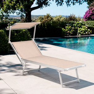 Lettino Prendisole Pieghevole Professionale in Alluminio e Tessuto Textilene Tettuccio Orientabile Parasole Sdraio Mare Spiaggia 182x60x38 cm Beige