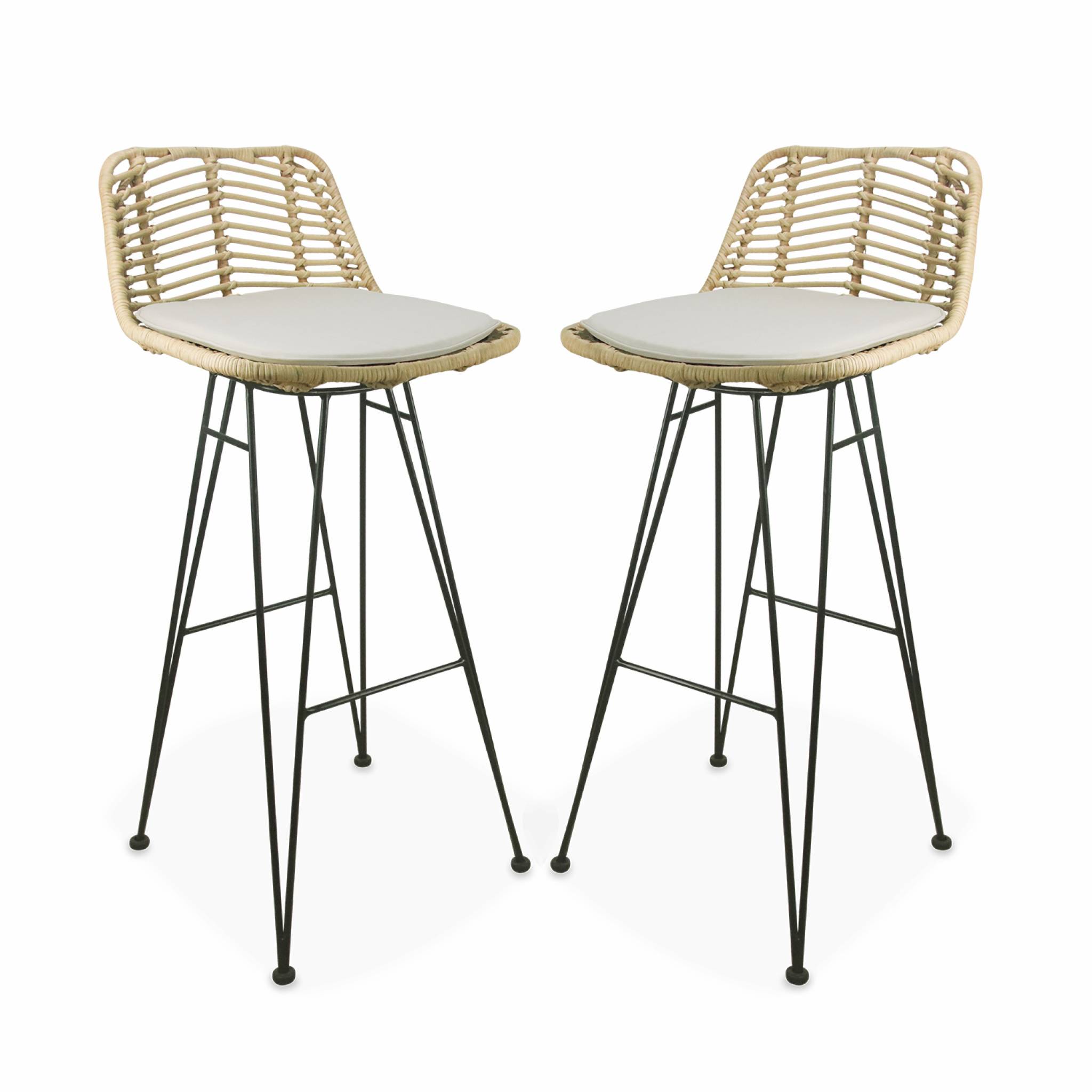 Tabouret de bar métal et rotin 75cm (lot de 2) CAHYA