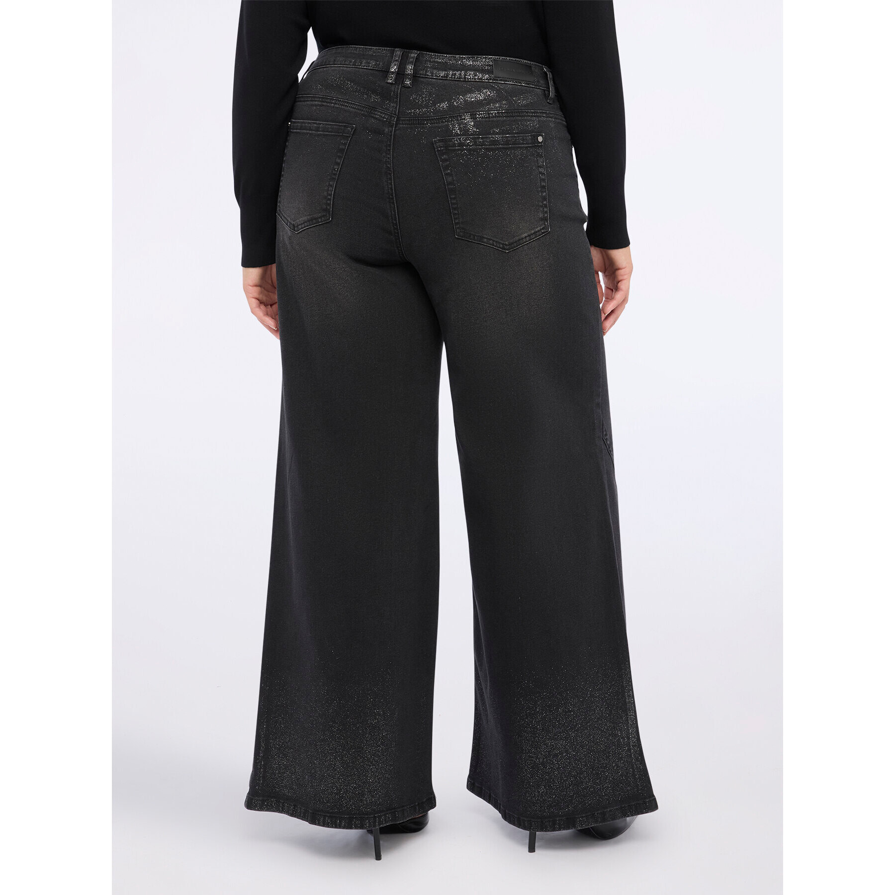 Fiorella Rubino - Pantalones palazzo vaqueros con efecto metalizado - Negro