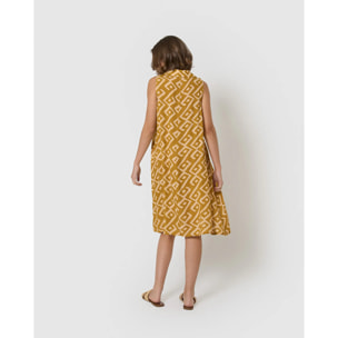 Vestido corto cuello pico bambula detalles plisados baladi limón