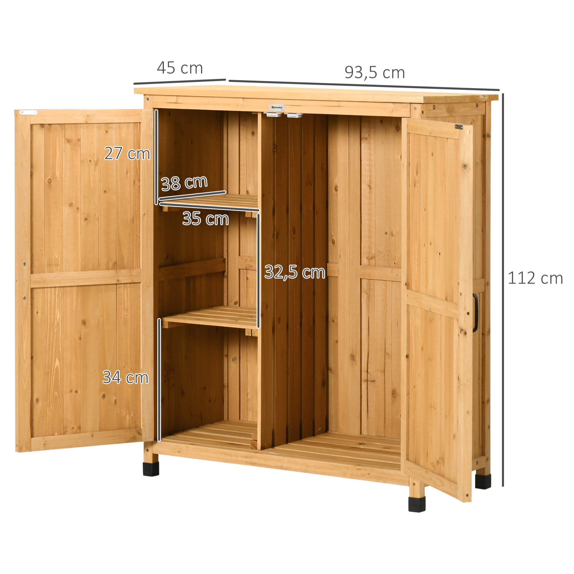 Armoire de jardin sur pied table de rempotage 2 en 1 - double porte, 2 étagères - bois de sapin pré-huilé