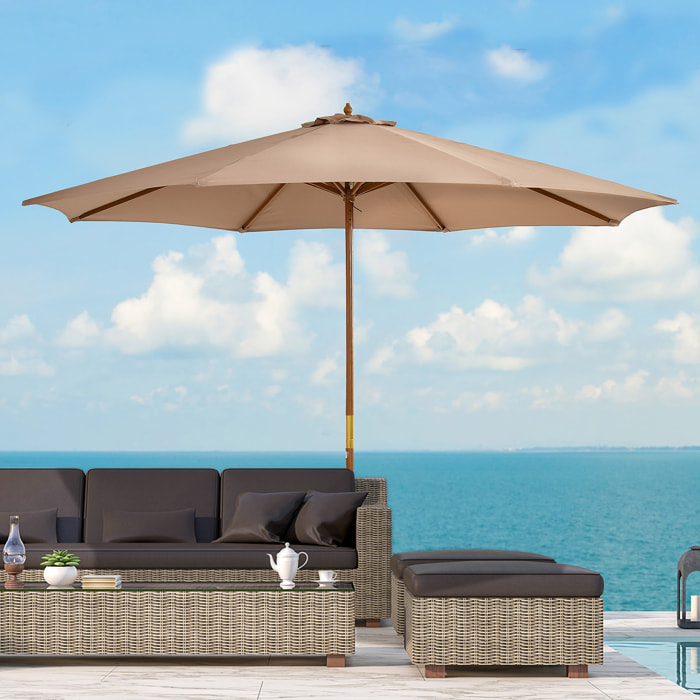 Sombrilla Terraza Exterior Ø300 cm Sombrilla de Jardín con Sistema de Polea Techo Ventilado y Poste Desmontable de Madera Parasol para Patio Terraza Caqui