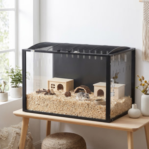 Cage hamster grande taille acrylique acier dim. 81x51x53cm toit ouvrant noir