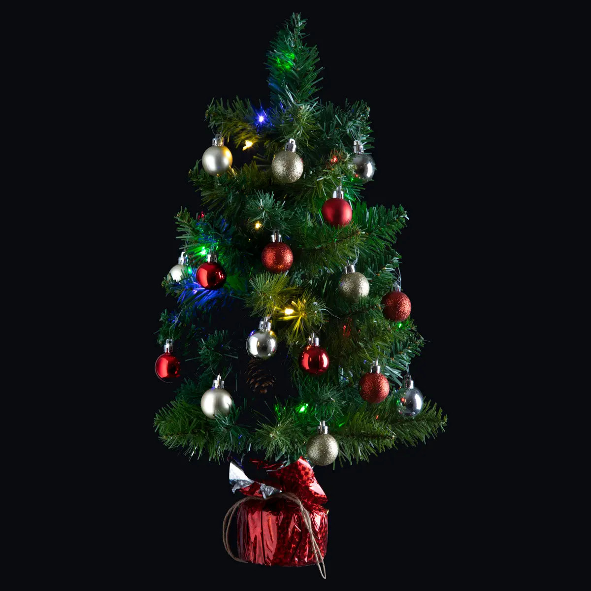 Sapin H.50cm avec décorations et guirlande lumineuse copper 20 LED en box palette assorti