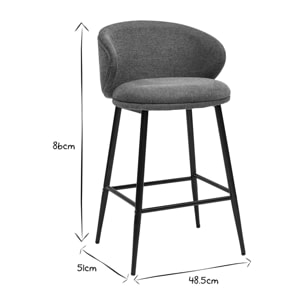 Tabourets de bar design en tissu effet velours texturé terre brûlée et métal noir (lot de 2) ROSALIE
